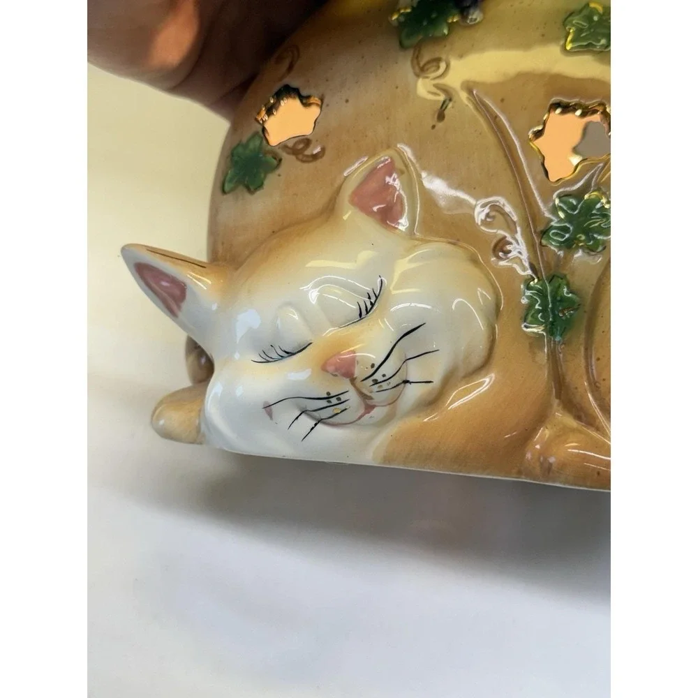 Whimsical Sleeping Cat Ceramic Electric Nightlight Tealight Holder